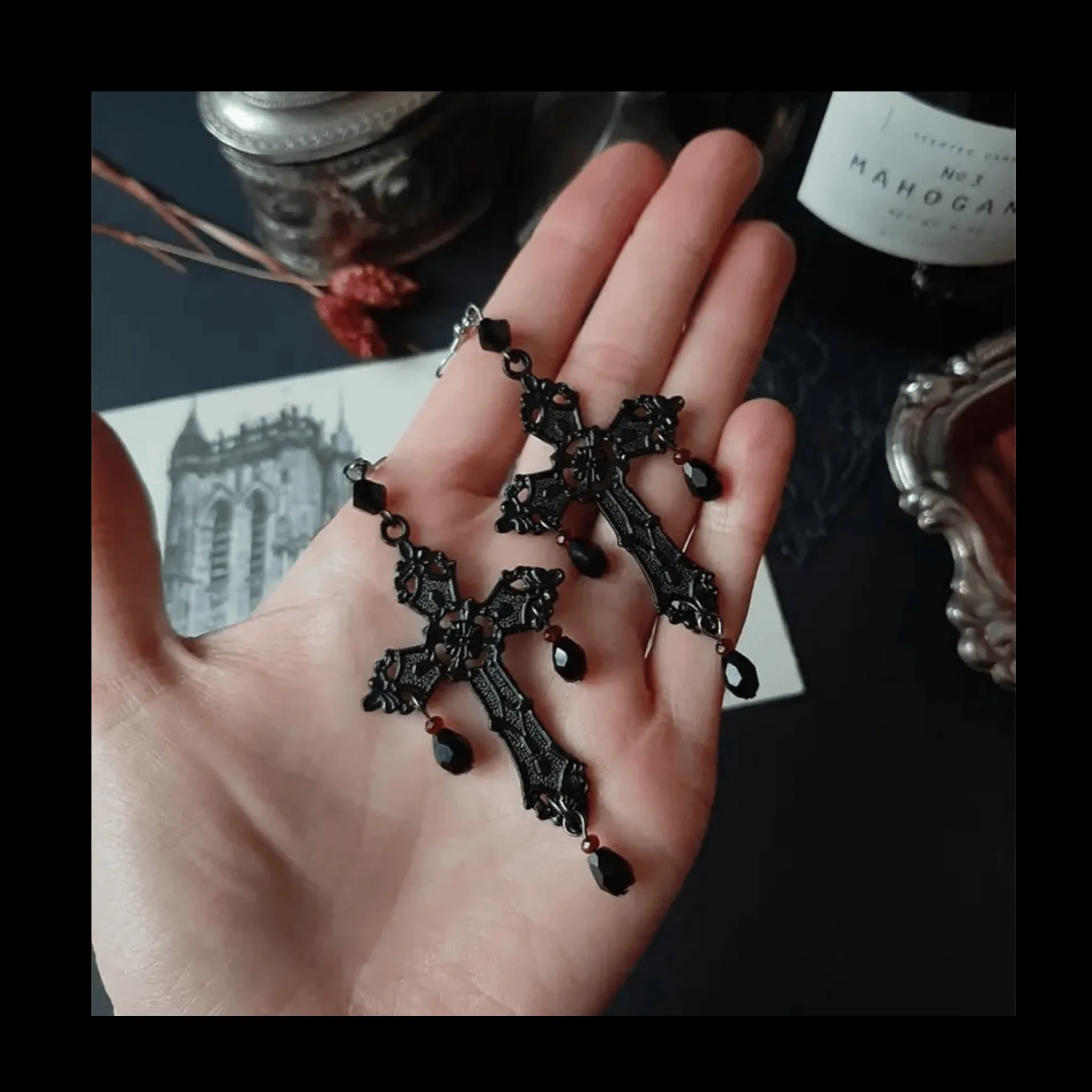 Gothic Dark Cross Earrings