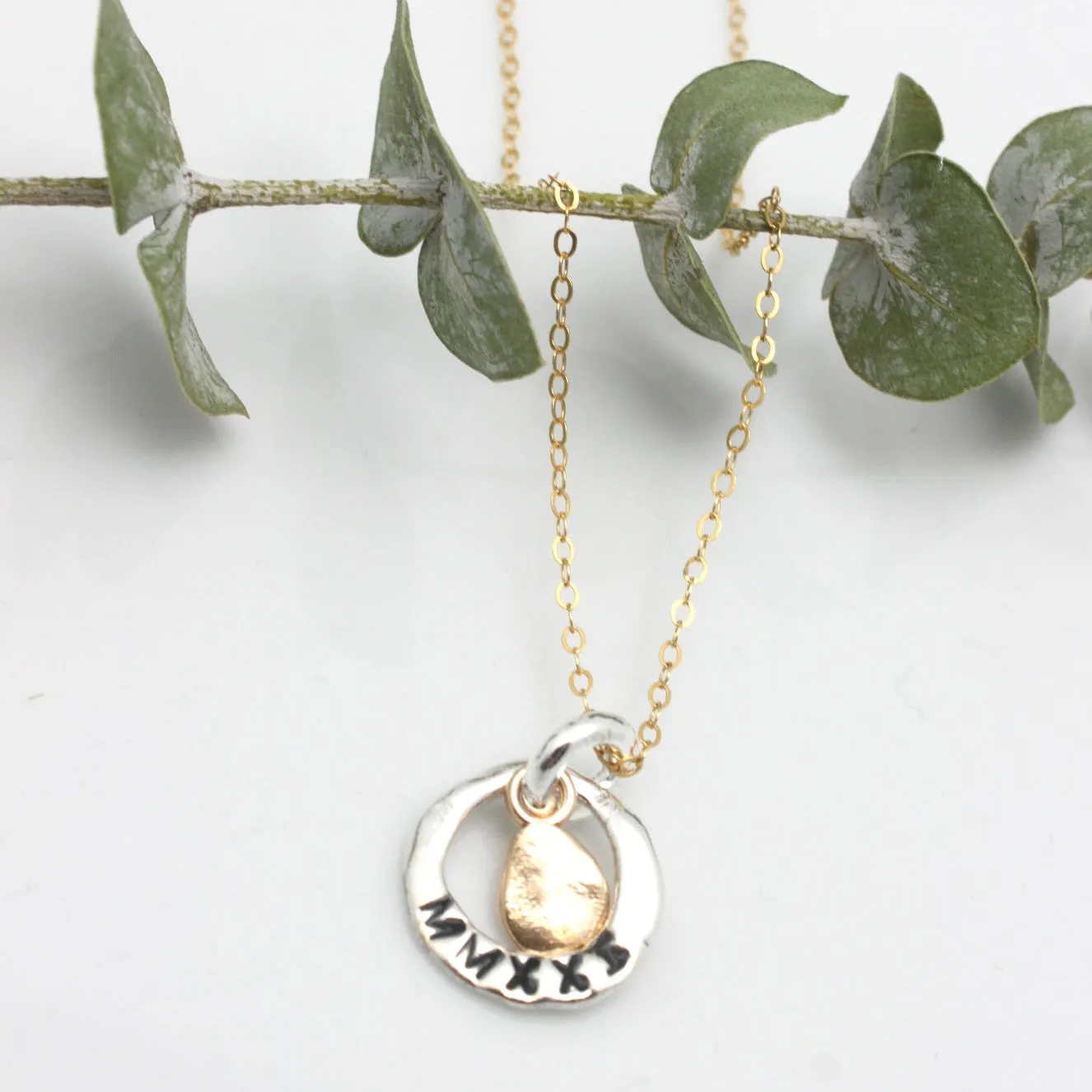 GRAD MMXXIII (2023) Collection:  Fine Silver Link & Bronze Pebble Necklace