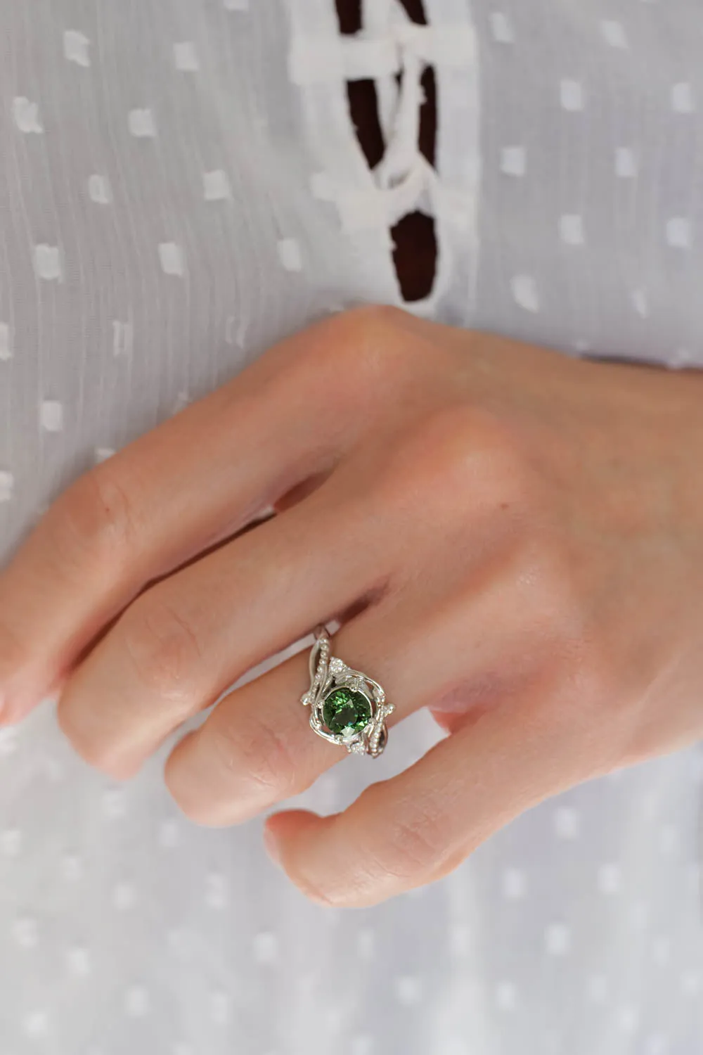 Green tourmaline ring with diamonds / 1 carat / Undina