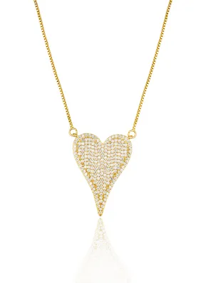 Heart Pendant Box Chain Necklace With Clear Micro CZ Stones (G168)