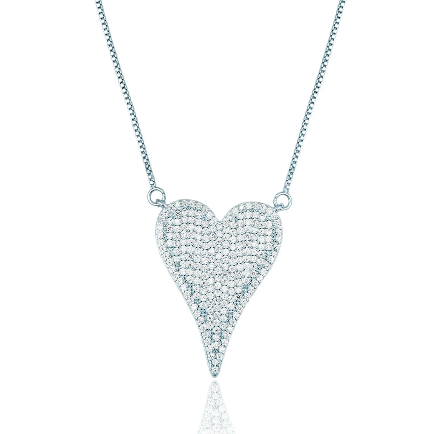 Heart Pendant Box Chain Necklace With Clear Micro CZ Stones (G168)