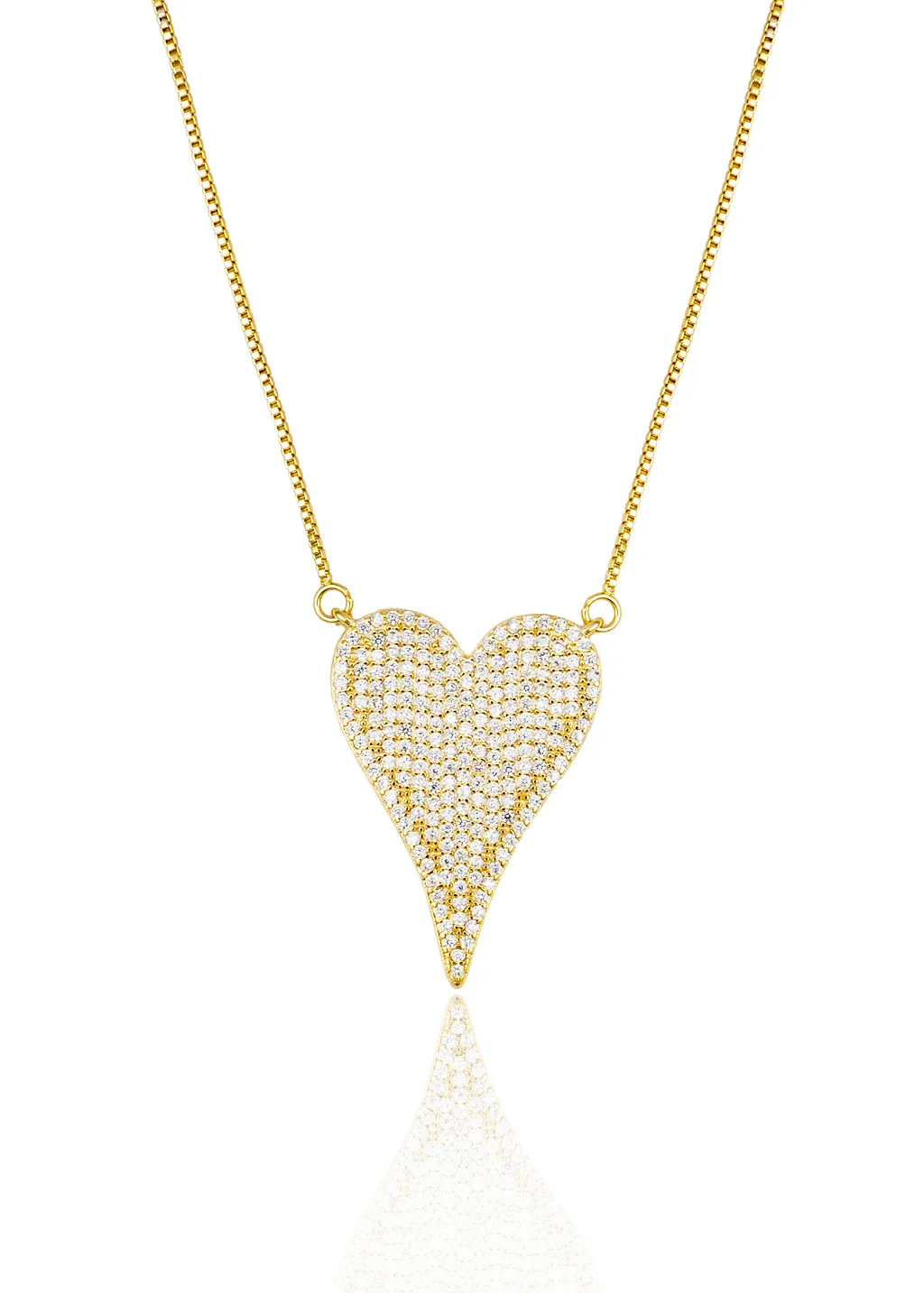 Heart Pendant Box Chain Necklace With Clear Micro CZ Stones (G168)