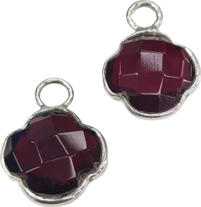 Heavenly London Silver / Red Garnet Clovers Detachable Drops For Huggies/hoop Earrings