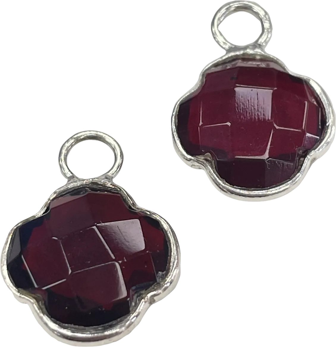 Heavenly London Silver / Red Garnet Clovers Detachable Drops For Huggies/hoop Earrings