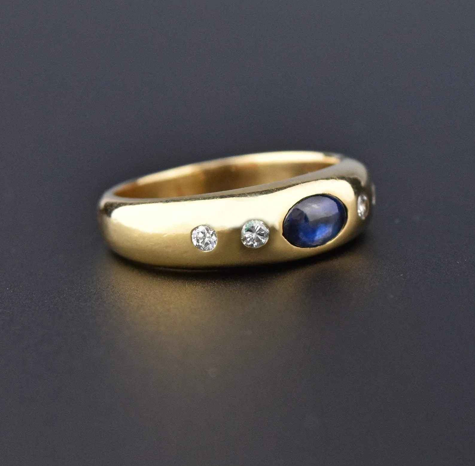 Heavy 14K Gold Diamond Sapphire Cabochon Ring