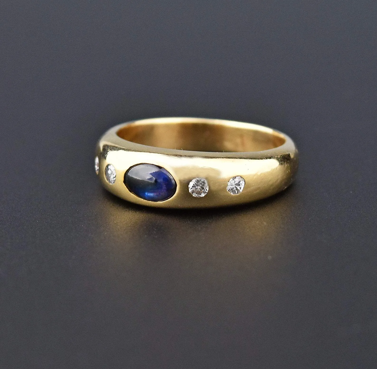 Heavy 14K Gold Diamond Sapphire Cabochon Ring