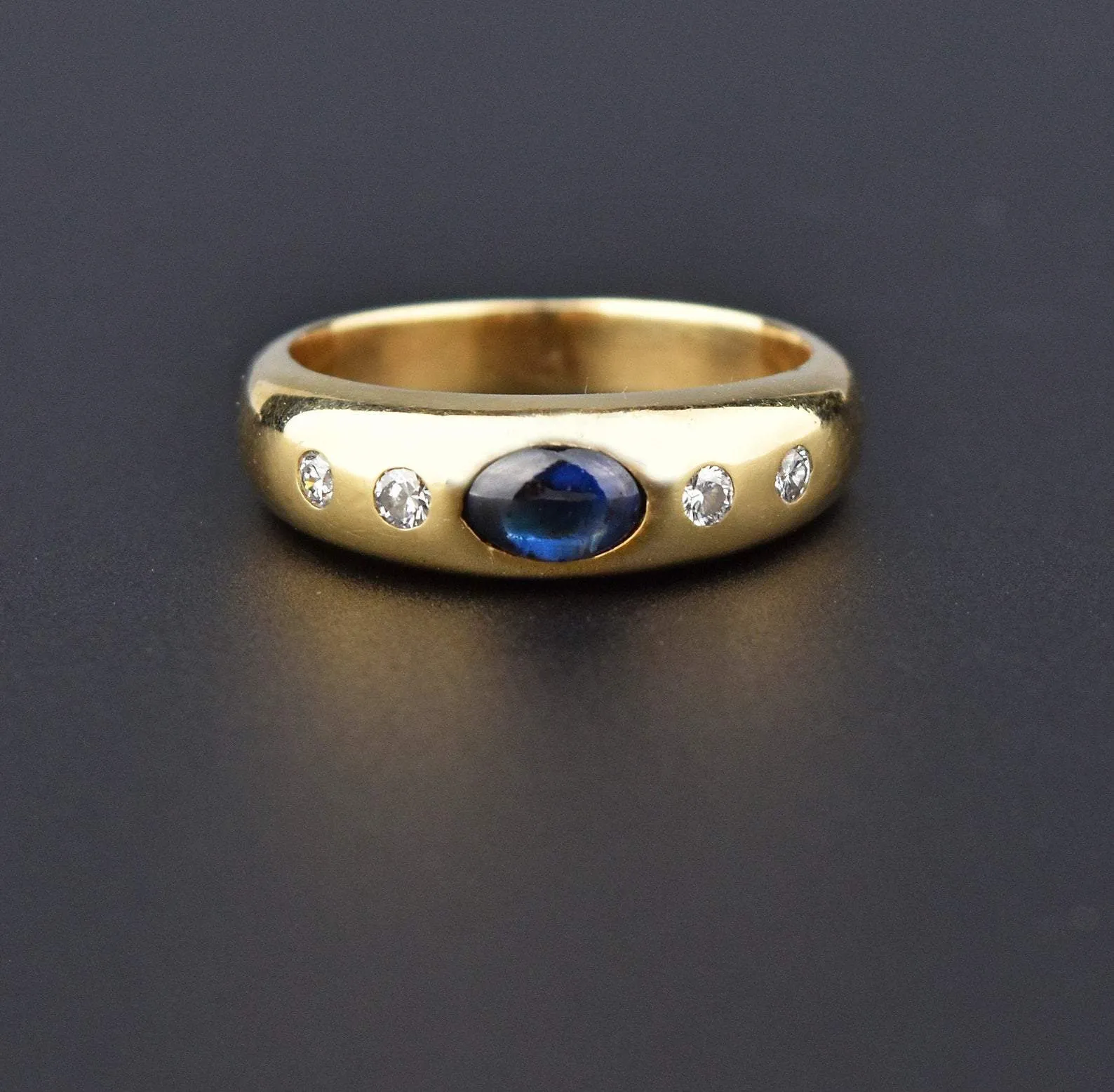 Heavy 14K Gold Diamond Sapphire Cabochon Ring