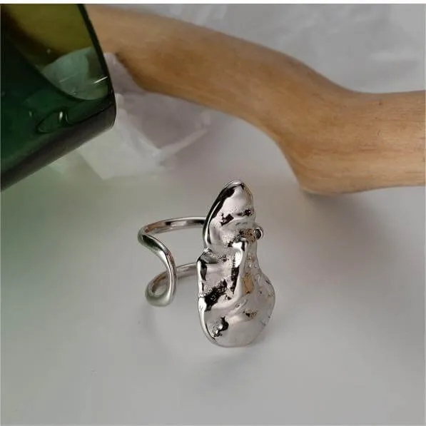 Irregular Convex Faceted Simple Sterling Silver Head Band Ring