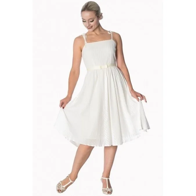 Ivory White Cotton Shoulder Strap Summer Swing Dress