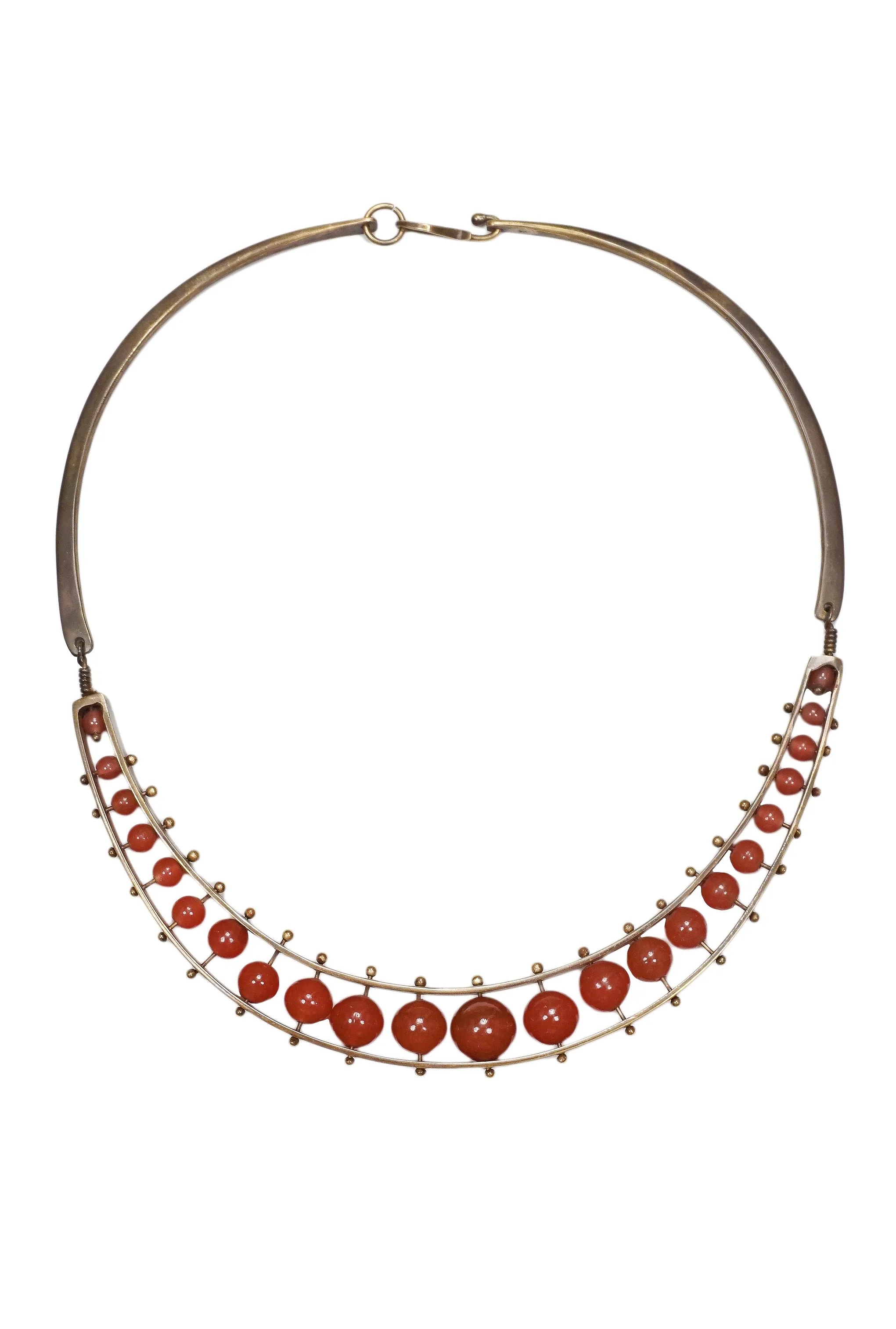 JACK BOYD BRUTALIST BRONZE & CARNELIAN NECKLACE