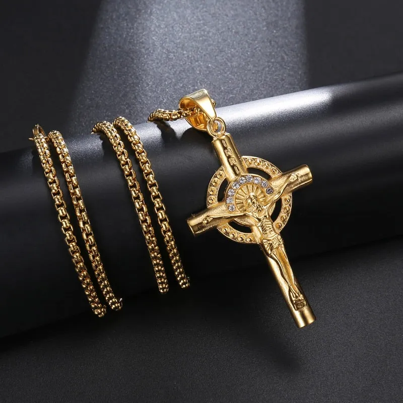 Jesus Christ Cross Stainless Steel Vintage Hip-hop Pendant Necklace