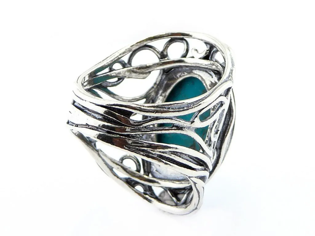 Jewelry from Israel Sterling silver ring for woman set turquoise