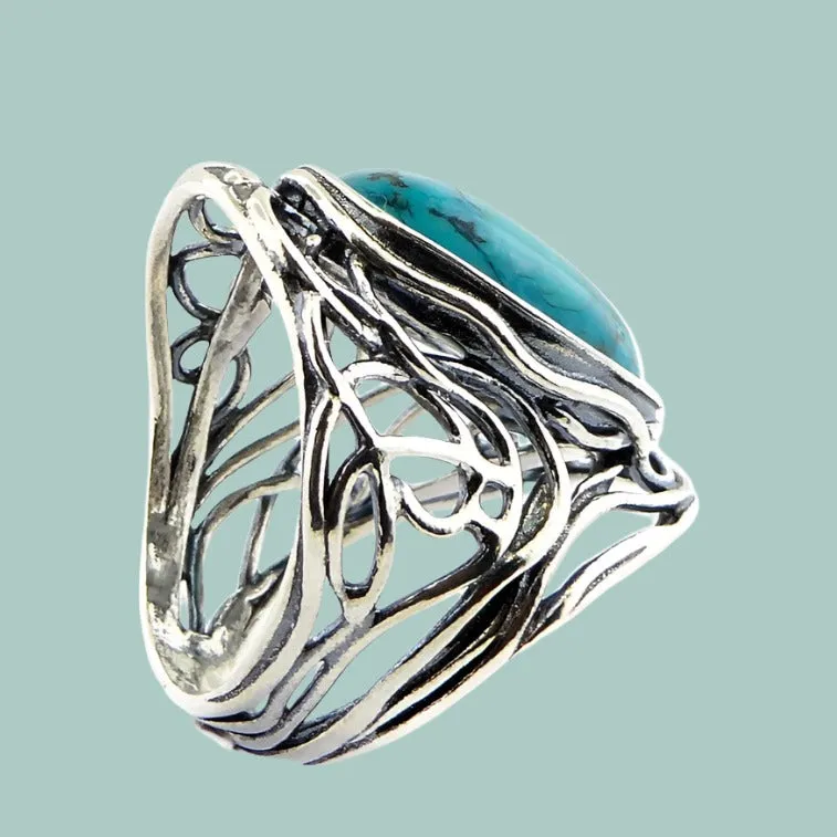 Jewelry from Israel Sterling silver ring for woman set turquoise