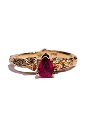 K. Brunini 18K Rose Gold Diamond & .46ctw Pear Ruby Twig Ring