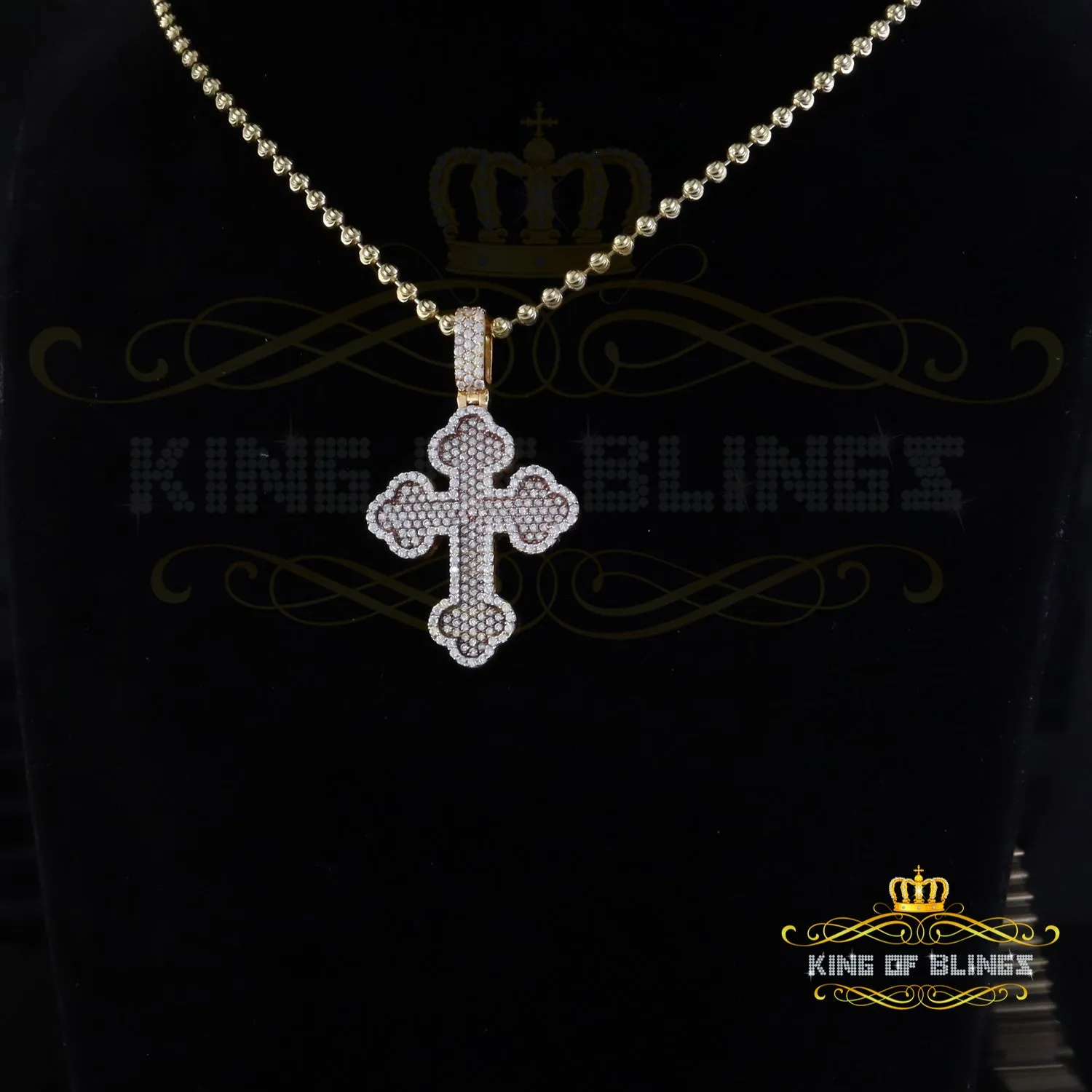 King Of Bling's 925 Sterling Yellow Silver 2.50ct VVS D Clr.Moissanite Cross Pendant Men/ Women.