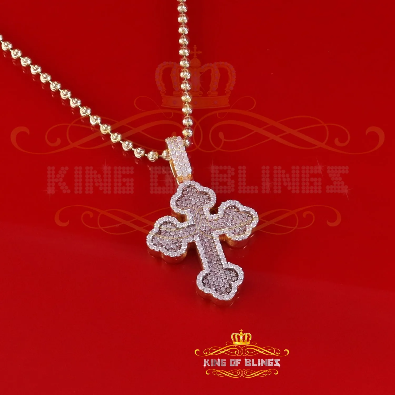 King Of Bling's 925 Sterling Yellow Silver 2.50ct VVS D Clr.Moissanite Cross Pendant Men/ Women.