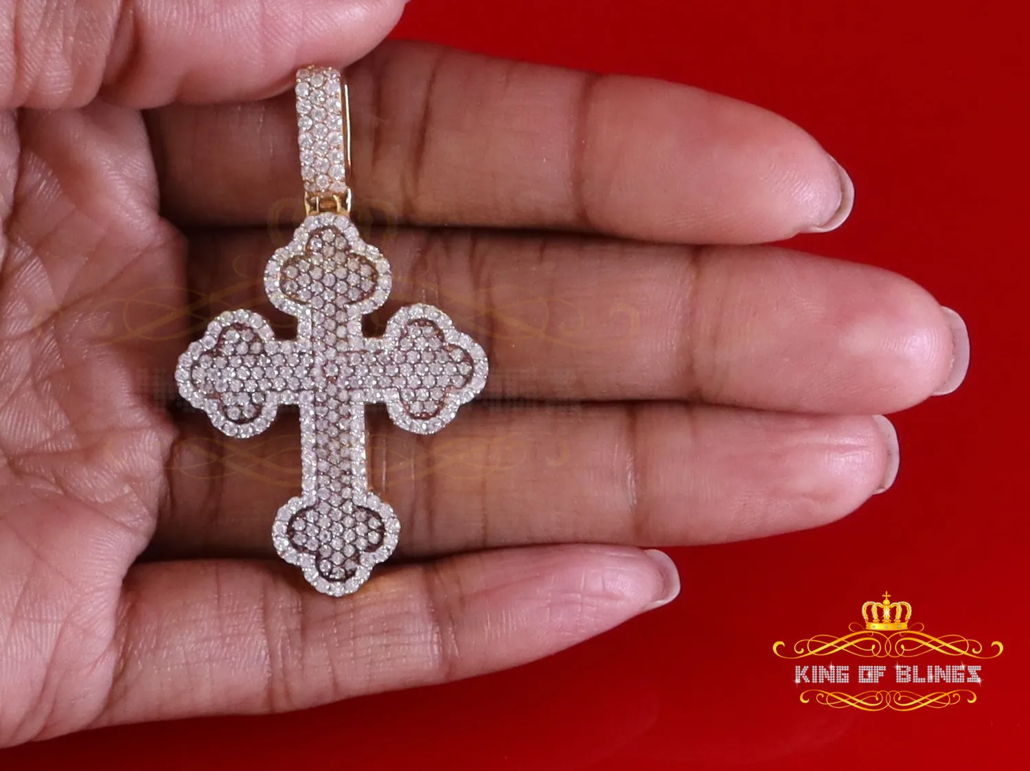 King Of Bling's 925 Sterling Yellow Silver 2.50ct VVS D Clr.Moissanite Cross Pendant Men/ Women.