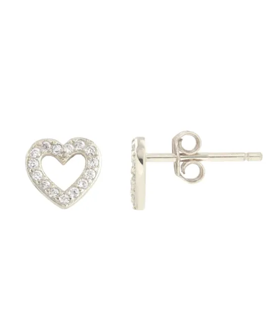 Kris Nations Heart Crystal Outline Stud Earrings - Gold OR Silver