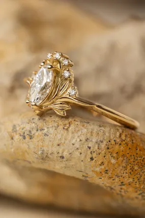 Lab grown diamond engagement ring, gold flower ring with diamonds / Iris