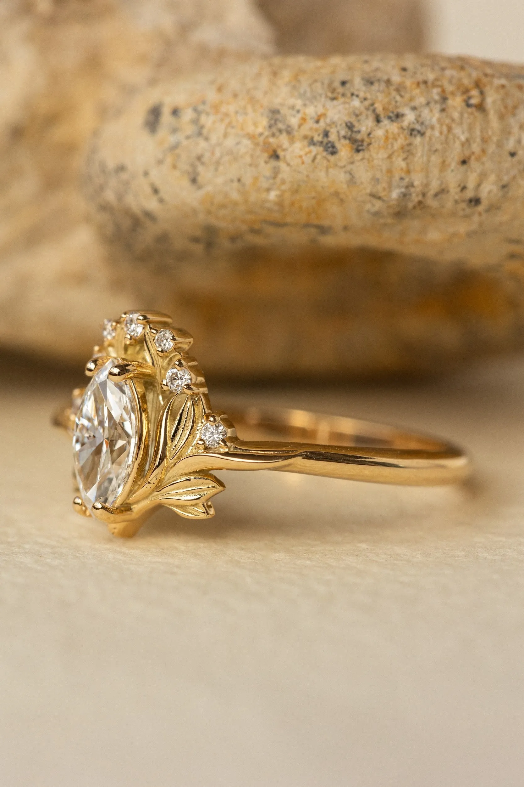 Lab grown diamond engagement ring, gold flower ring with diamonds / Iris