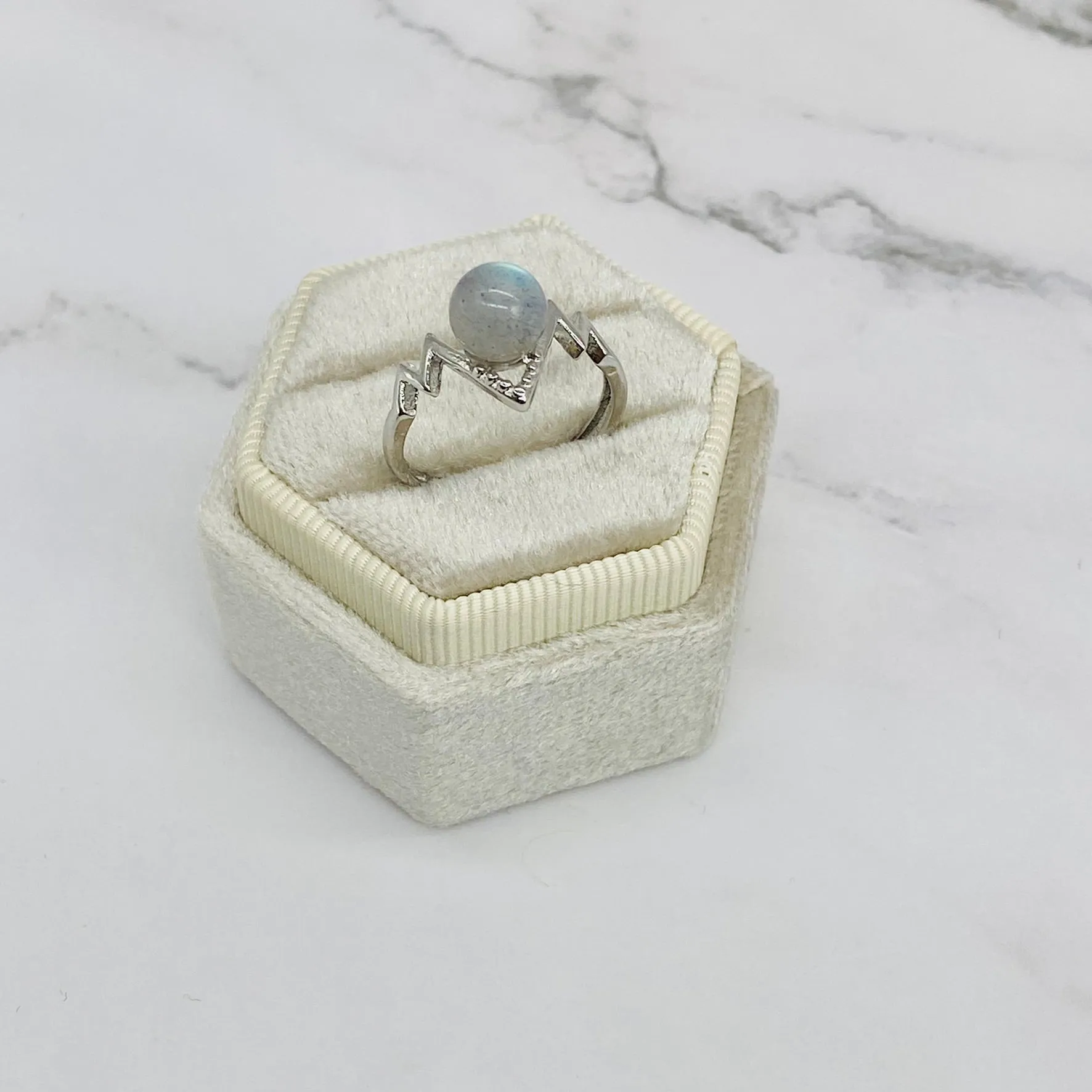 Labradorite Crystal Ring, Handmade Jewelry, Moon Shaped Rings, Cute Rings, Stackable Rings, Adjustable Ring, Gift For Her, Gift Under 20