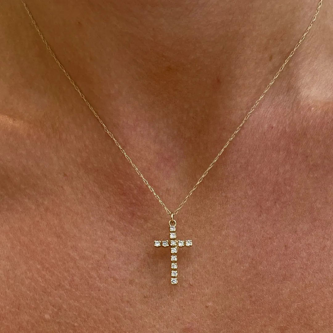 Ladies 14K Yellow Gold Diamond Cross Necklace