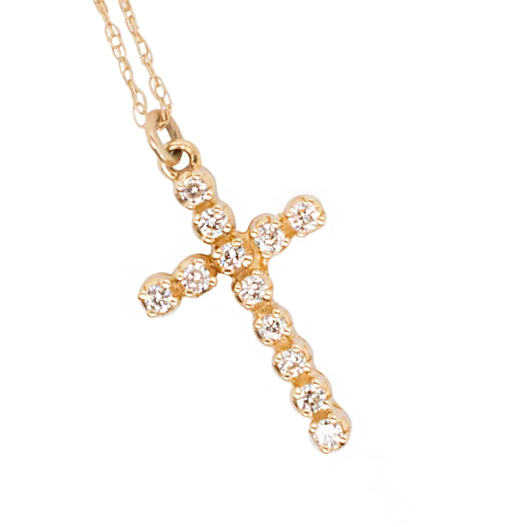 Ladies 14K Yellow Gold Diamond Cross Necklace