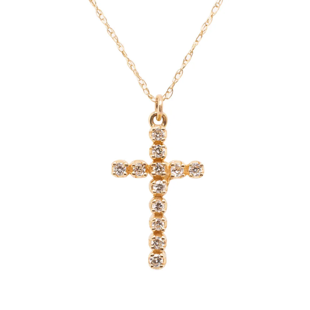 Ladies 14K Yellow Gold Diamond Cross Necklace