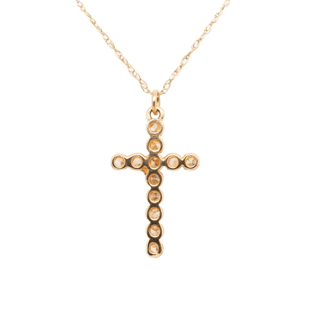 Ladies 14K Yellow Gold Diamond Cross Necklace