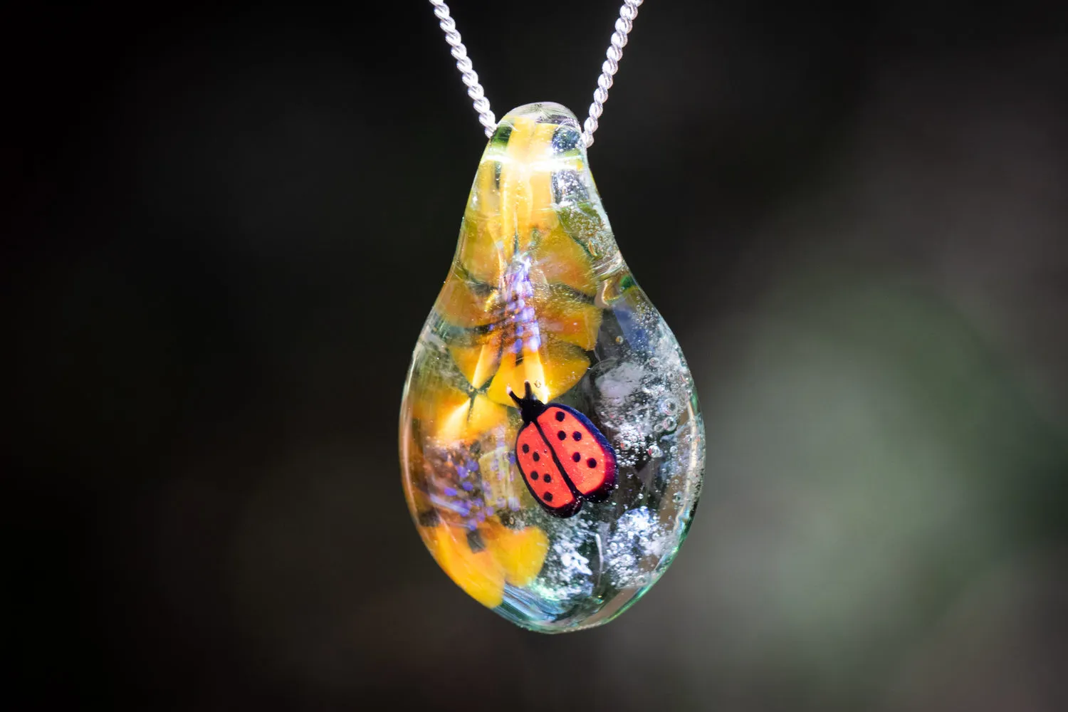 Ladybug Ash Necklace with Flowers