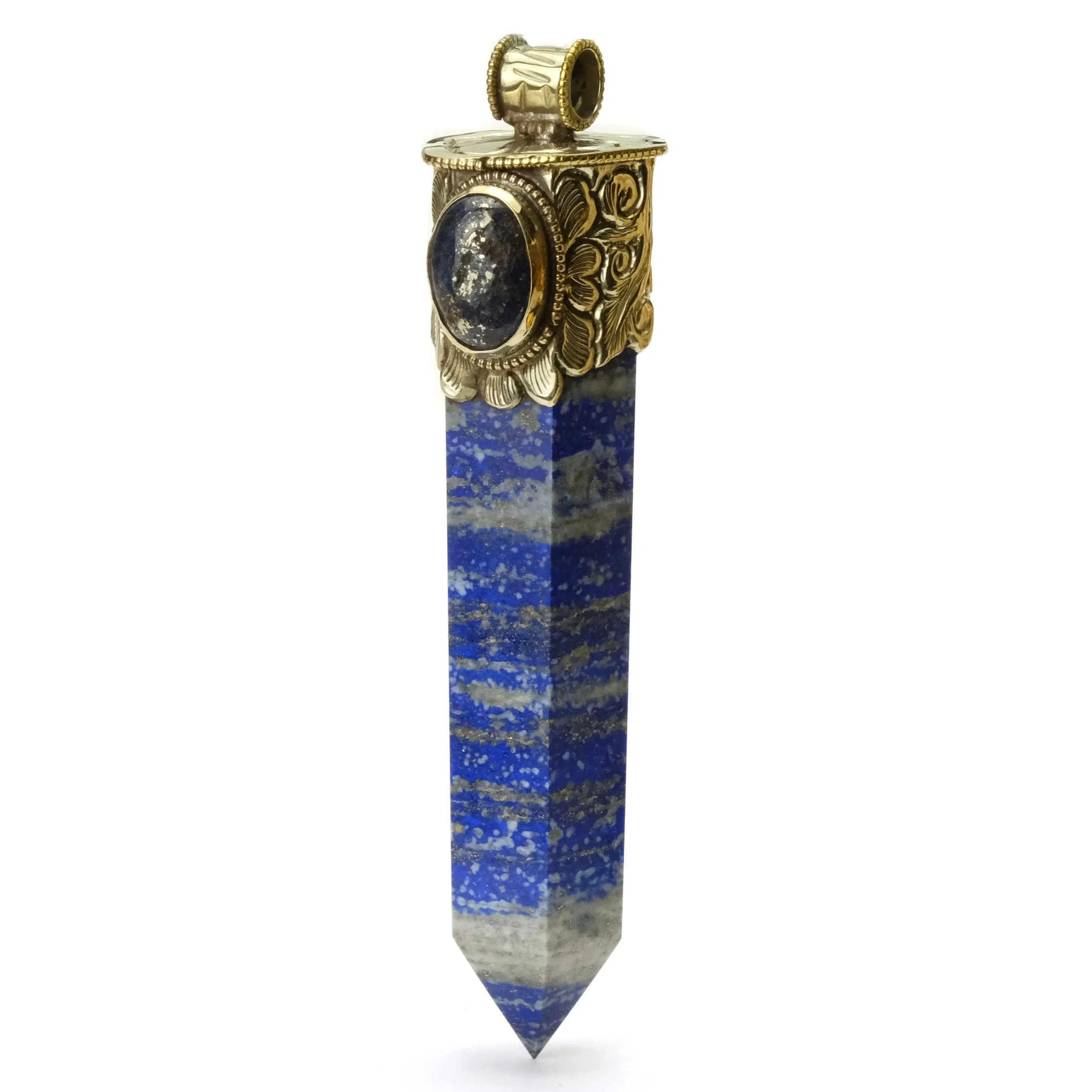 Lapis Lazuli Obelisk Pendant Large with Fine Raw Lapis Lazuli/ Pyrite Cabochon # 78