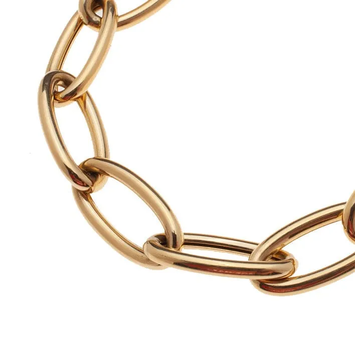 Large 14K Gold Elongated Round Link Necklace