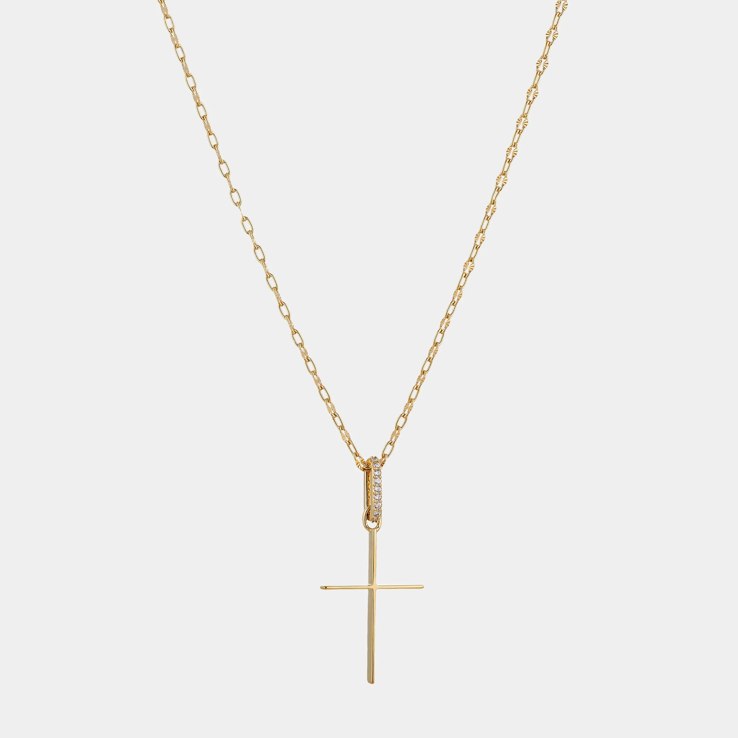 LARGE CROSS CZ PENDANT NECKLACE