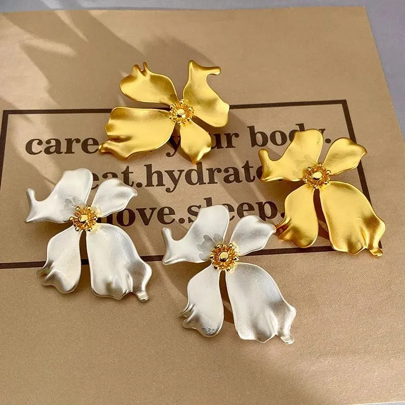 Luxury Matte Metal Flower Earrings Charm Jewelry RV259