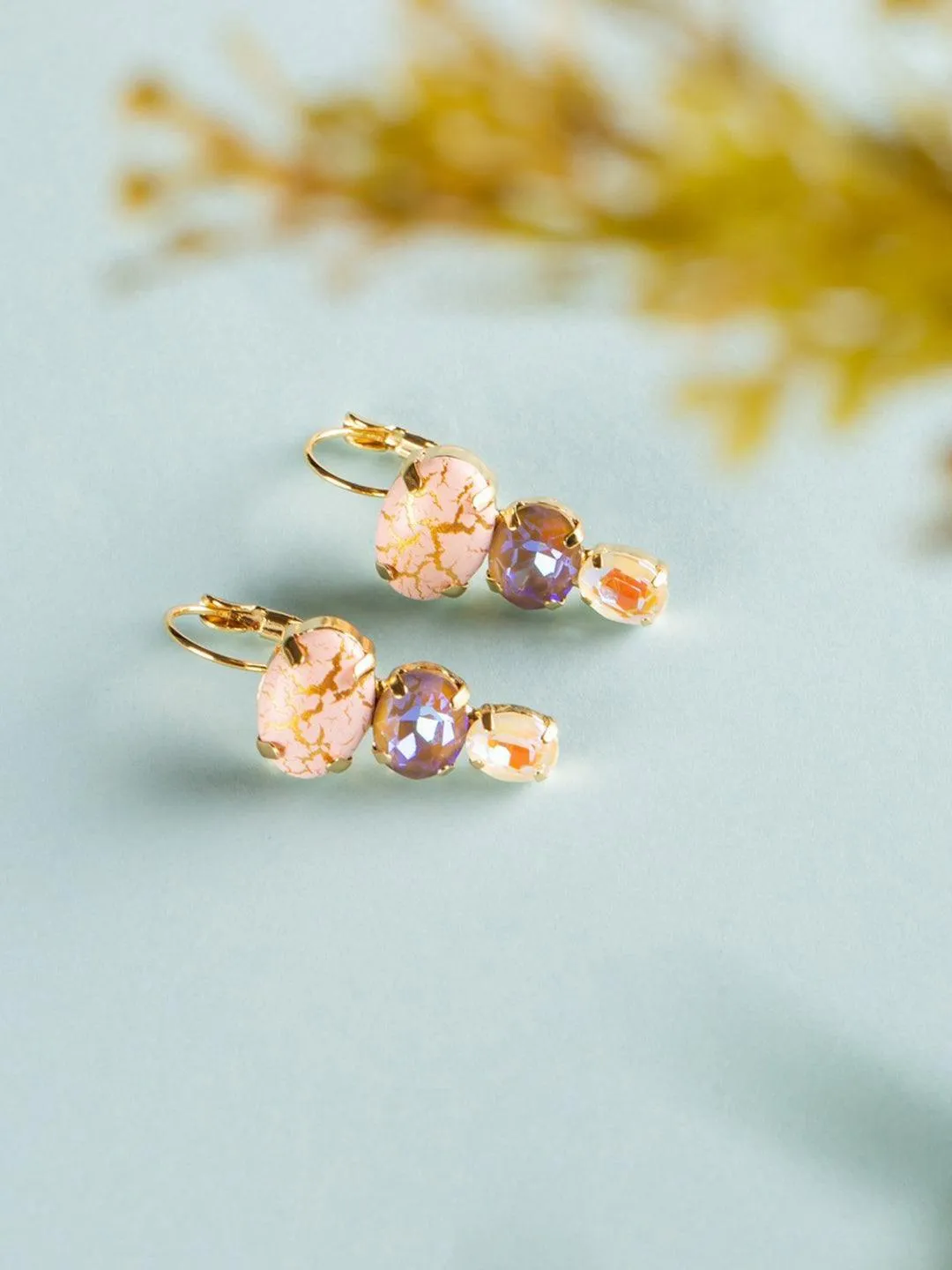 Marble Crystal Stud Earrings Pink