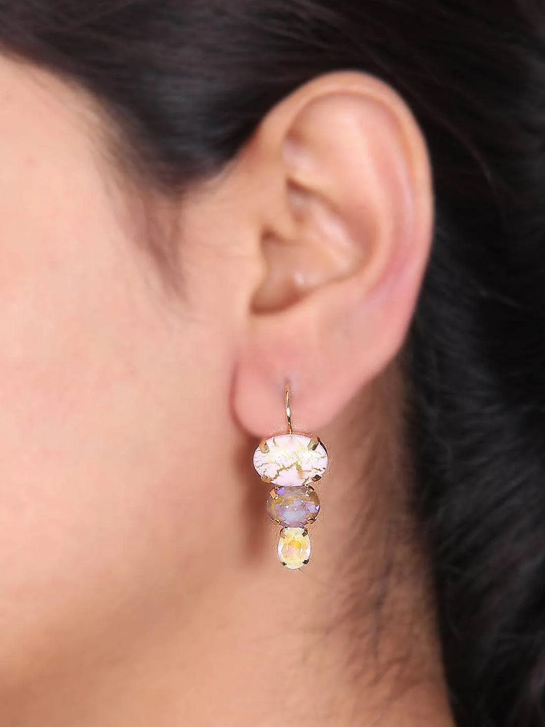 Marble Crystal Stud Earrings Pink