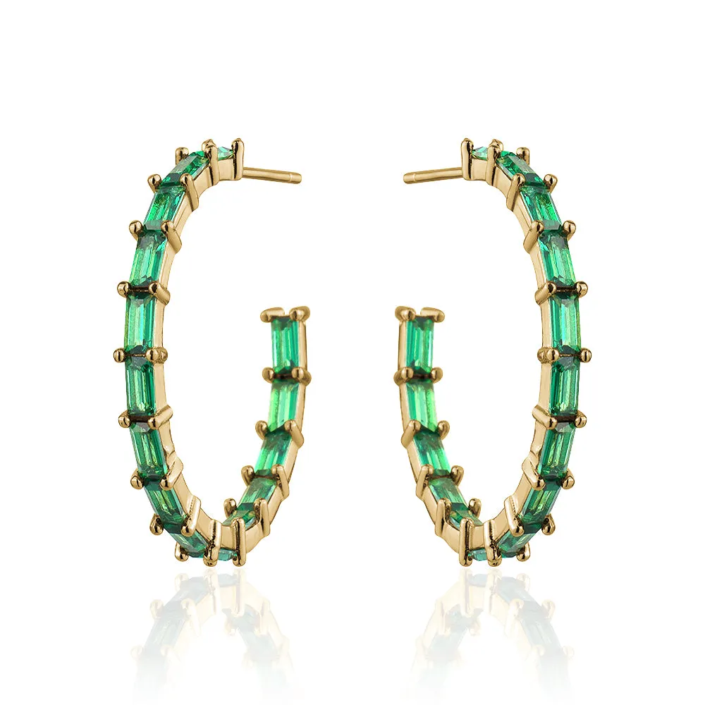 MEDIUM BAGUETTE HOOPS EMERALD