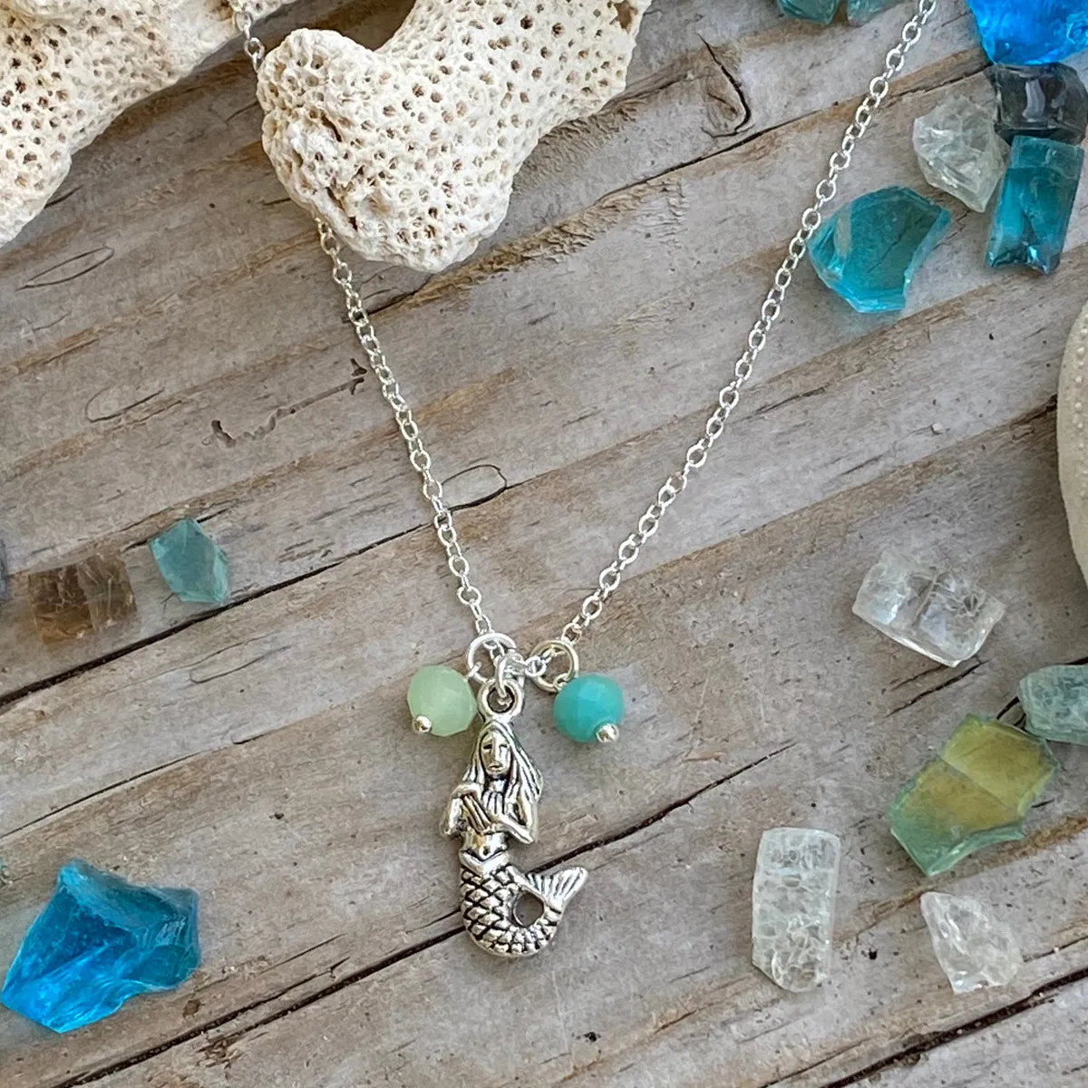 Mermaid Necklace with Ocean Foam Green Crystals