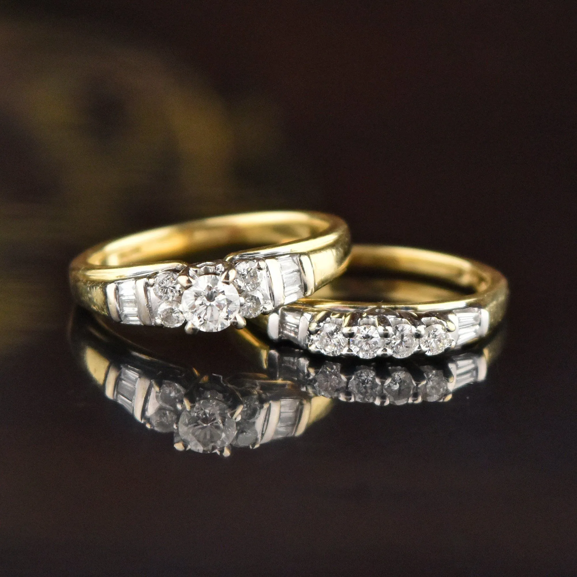 Mid Century Diamond Wedding Band Ring Set