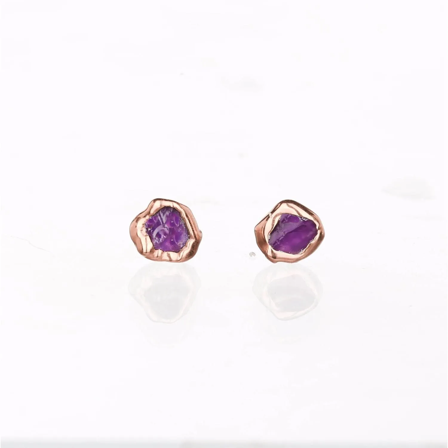 Mini Raw Amethyst Earrings, Tiny Gold Stud Earrings, February Birthstone Earrings, Dainty Earrings, Raw  Earrings, Bridal Shower Gift