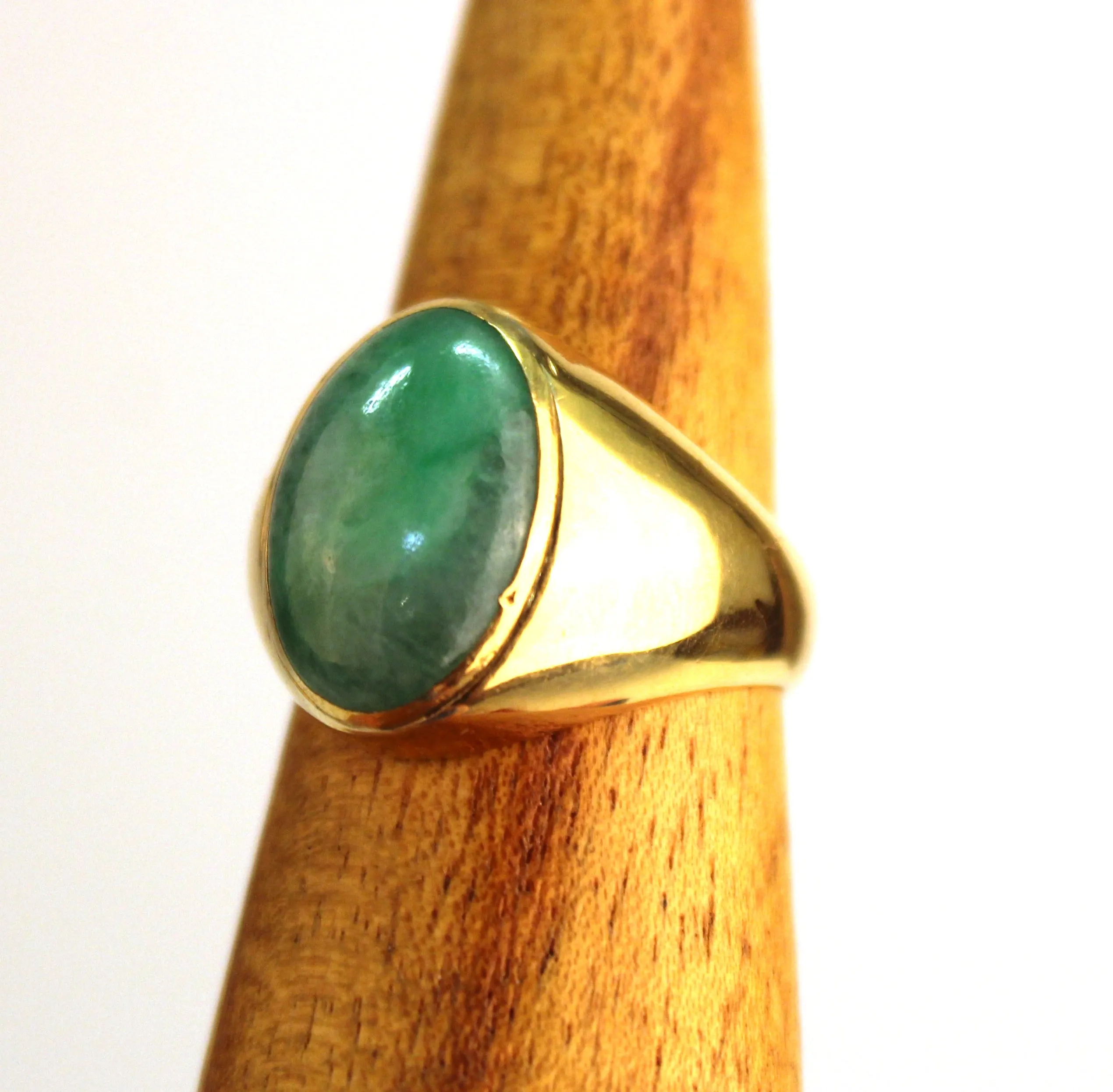 Modern Jade Ring With Yellow Gold Band