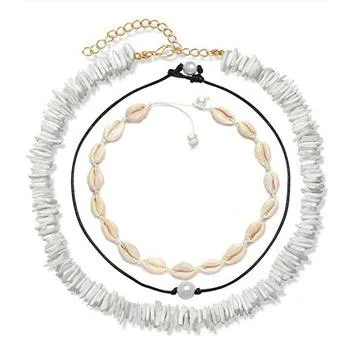 Multi-piece White Stone Puka Shell and Pearl Necklace Set