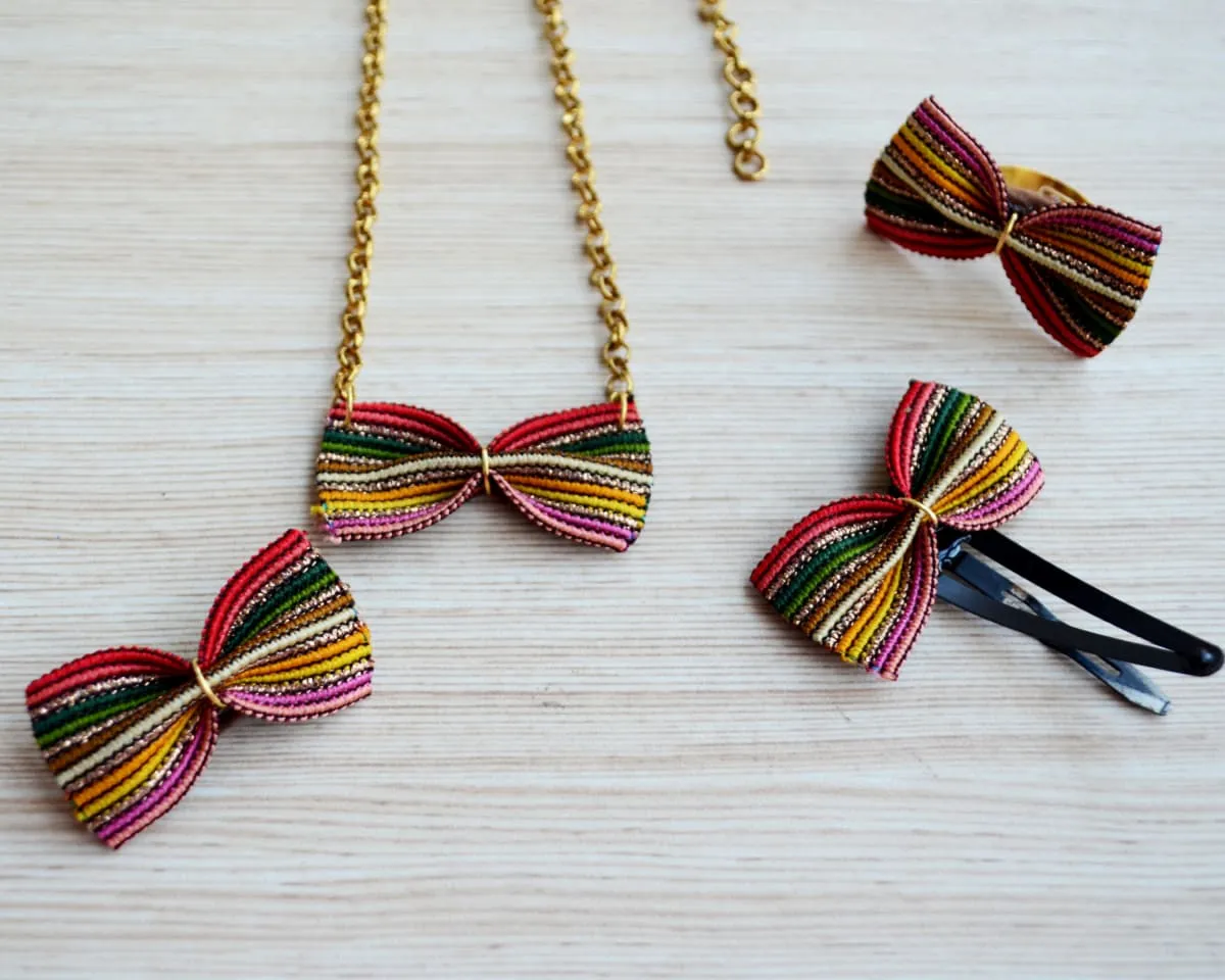 Multicolor Bow Accessory Set for Teen Girls, Birthday Gift Jewelry Set for Kids