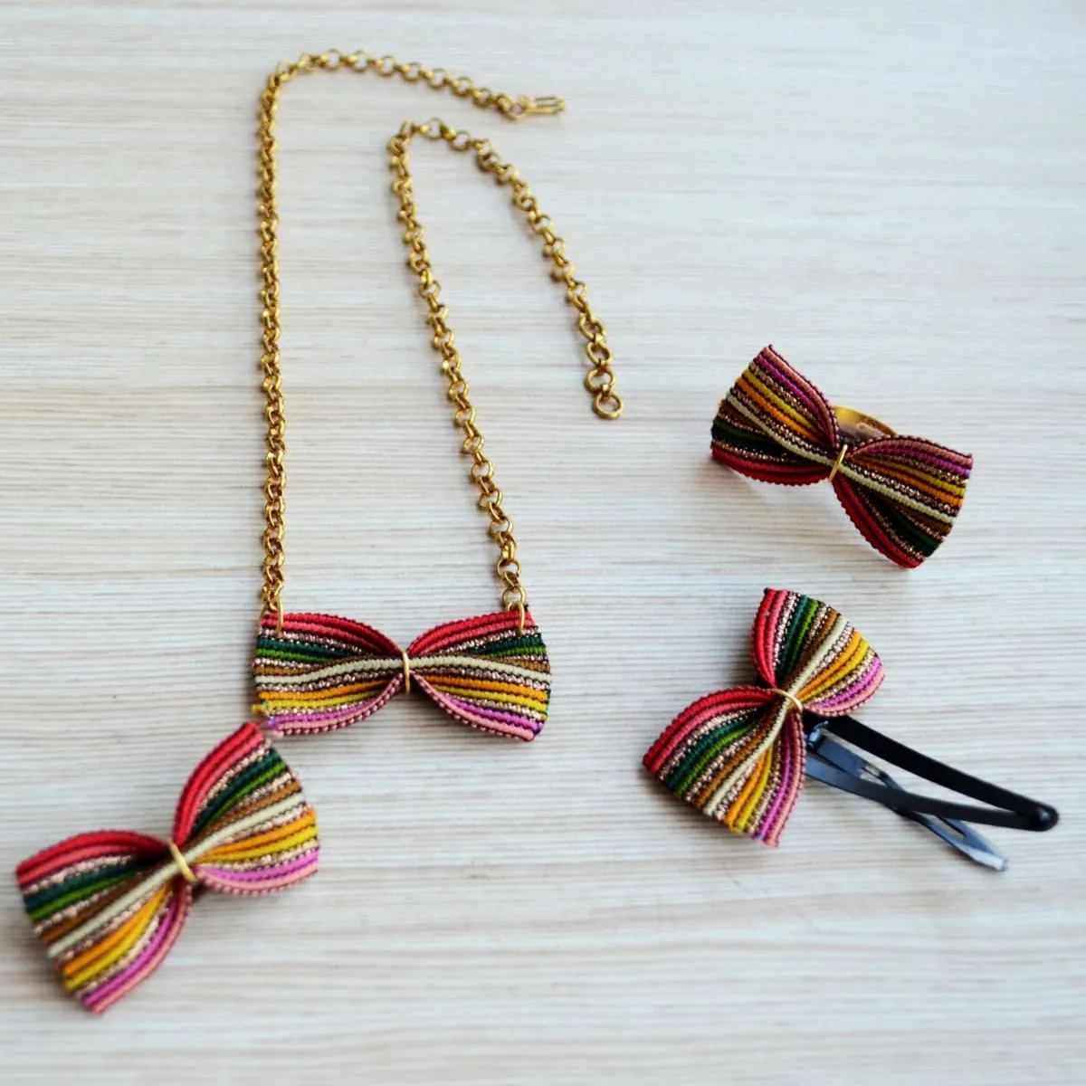 Multicolor Bow Accessory Set for Teen Girls, Birthday Gift Jewelry Set for Kids