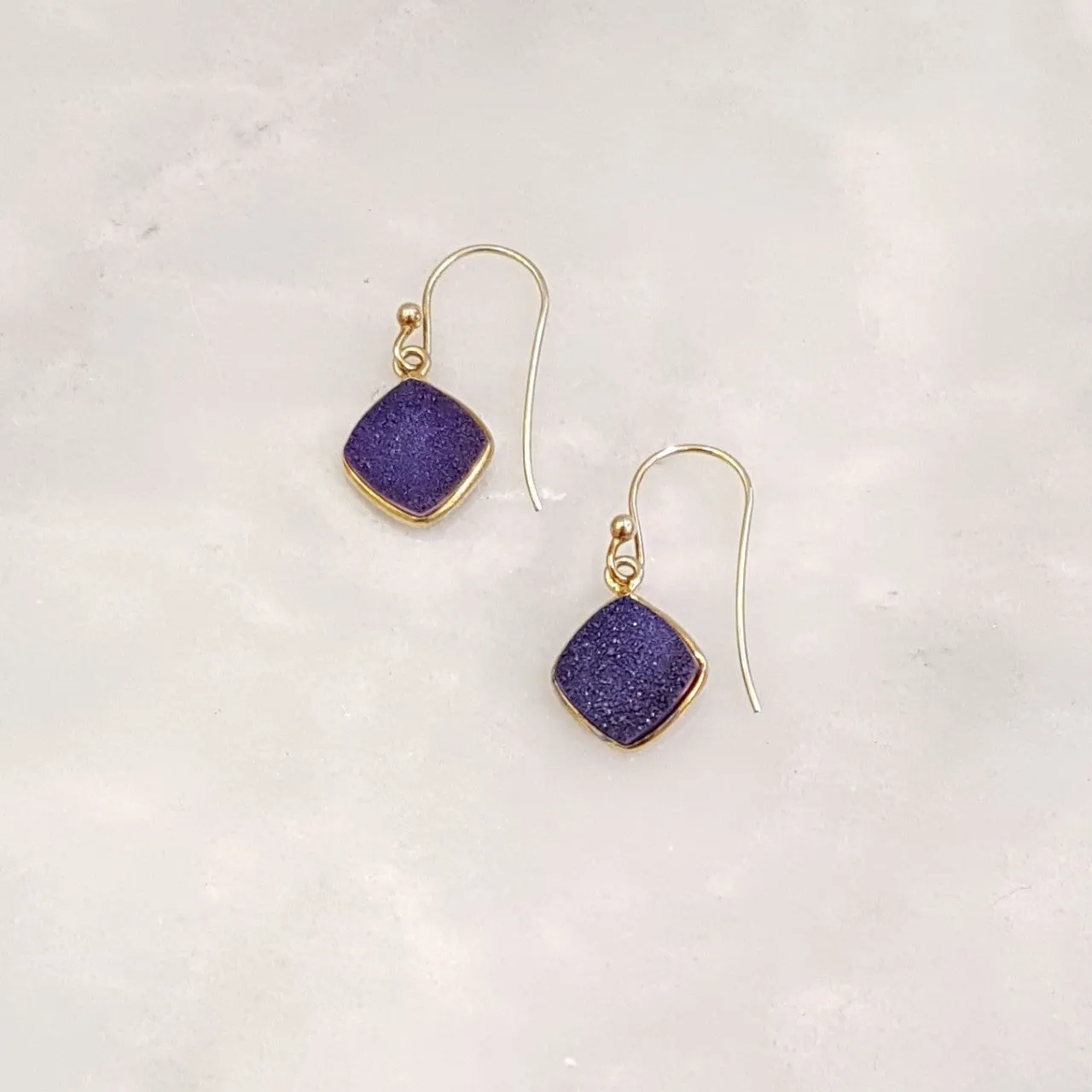 Navy Druzy Single Drop Hook Earrings