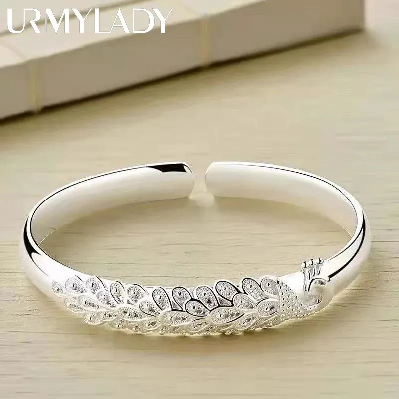 New 925 sterling silver elegant Peacock opening screen bracelet Bangles for women fashion party wedding Accessories jewelry gift