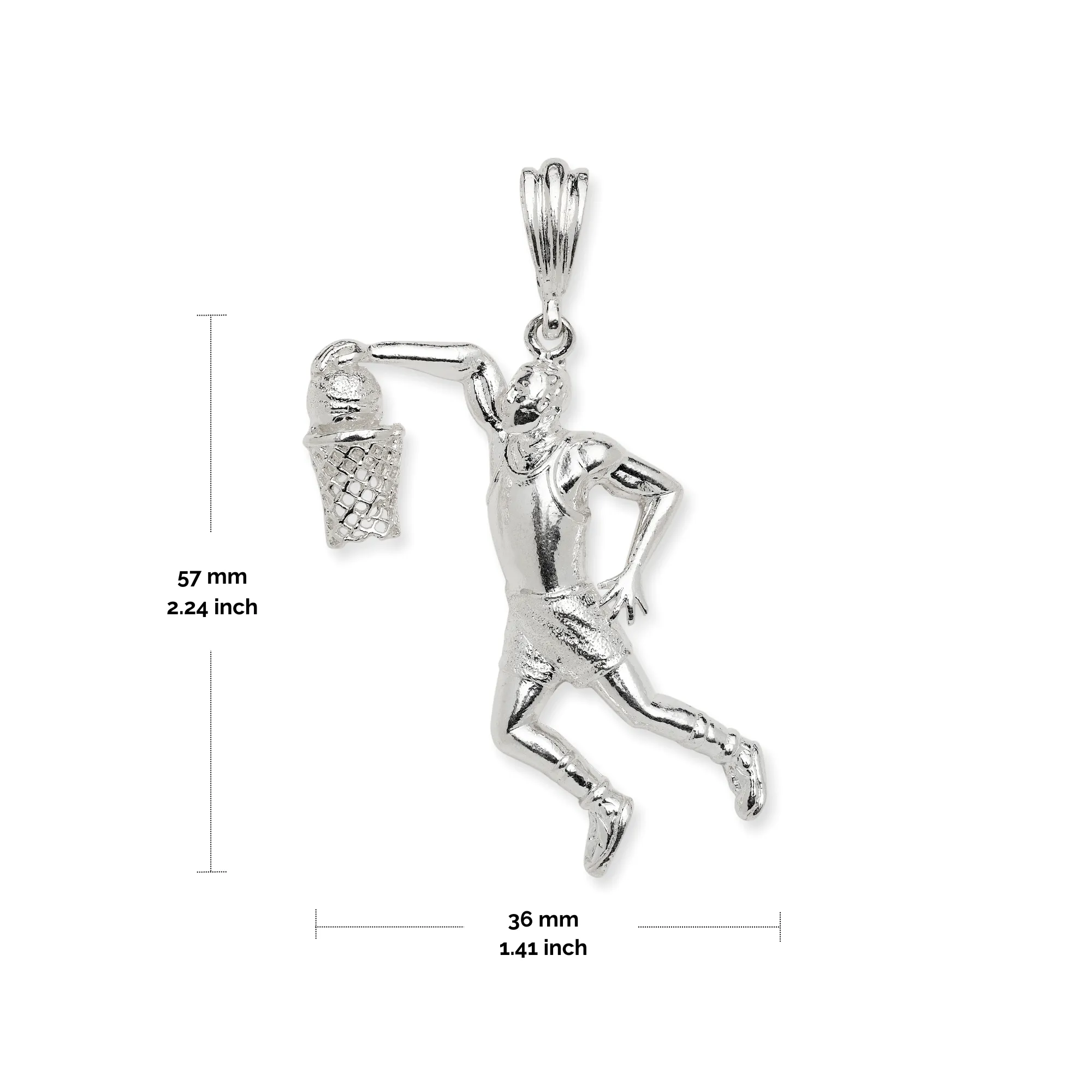 NEW! Better Jewelry .925 Sterling Silver Jump Slam Dunk Basketball Player Sports Vintage Charm Pendant