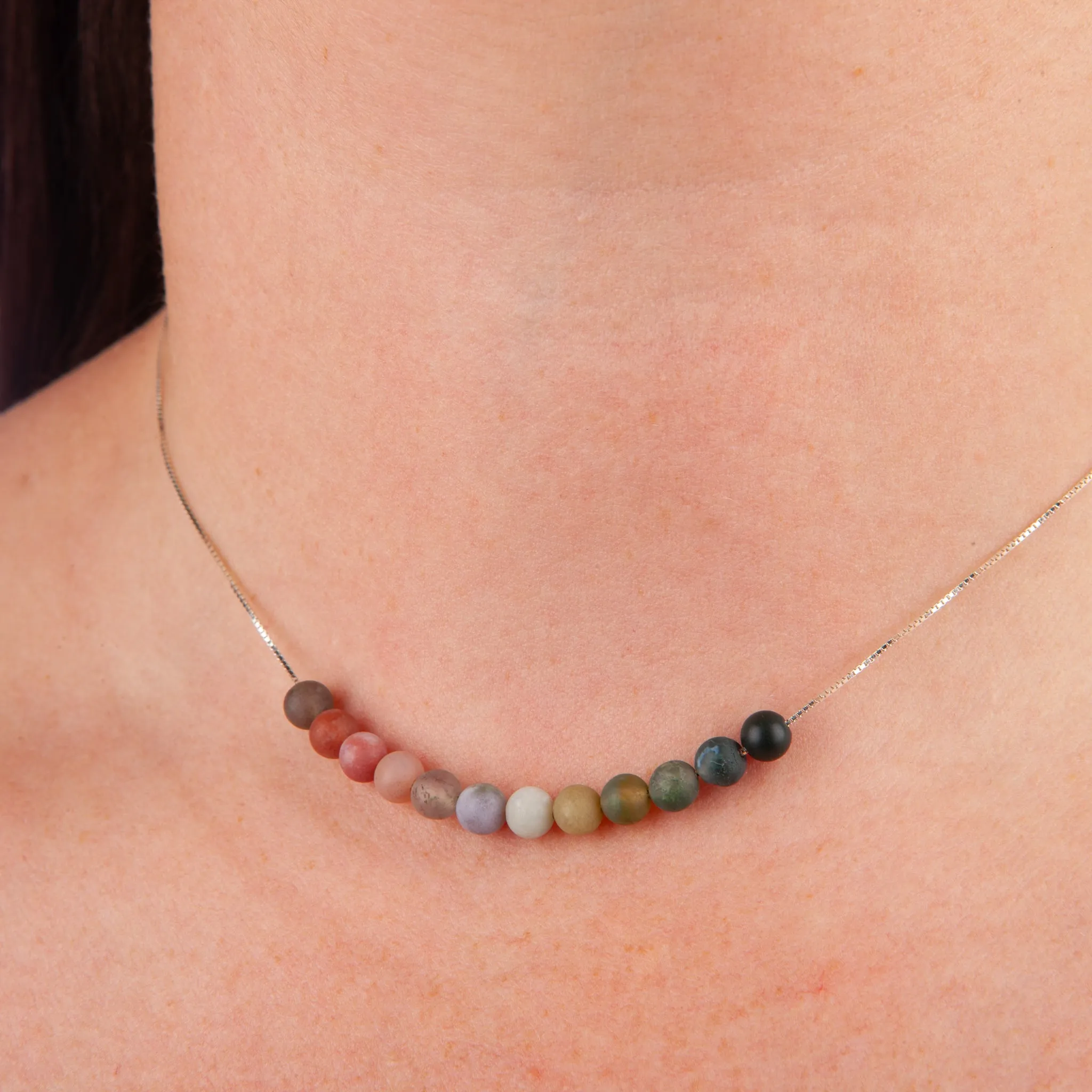 Ocean Jasper Matte Adjustable Slide Chain Gemstone Necklace