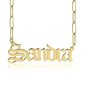 Old English Name Necklace on Paper Clip Chain