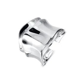 Vintage Pleated Band Ring in Textured Silver with Glossy Finish